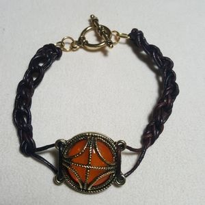 Leather Crochet Bracelet with lustrous glass focal